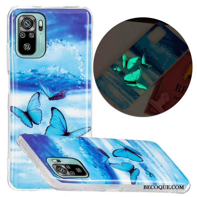 Coque Xiaomi Redmi Note 10/10S/Poco M5s Papillon Bleu Fluorescente