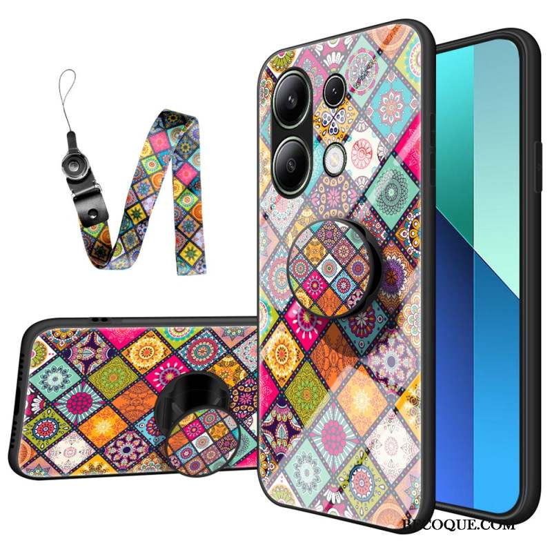 Coque Xiaomi Redmi Note 13 4G Anneau-Support et lanière Patchwork