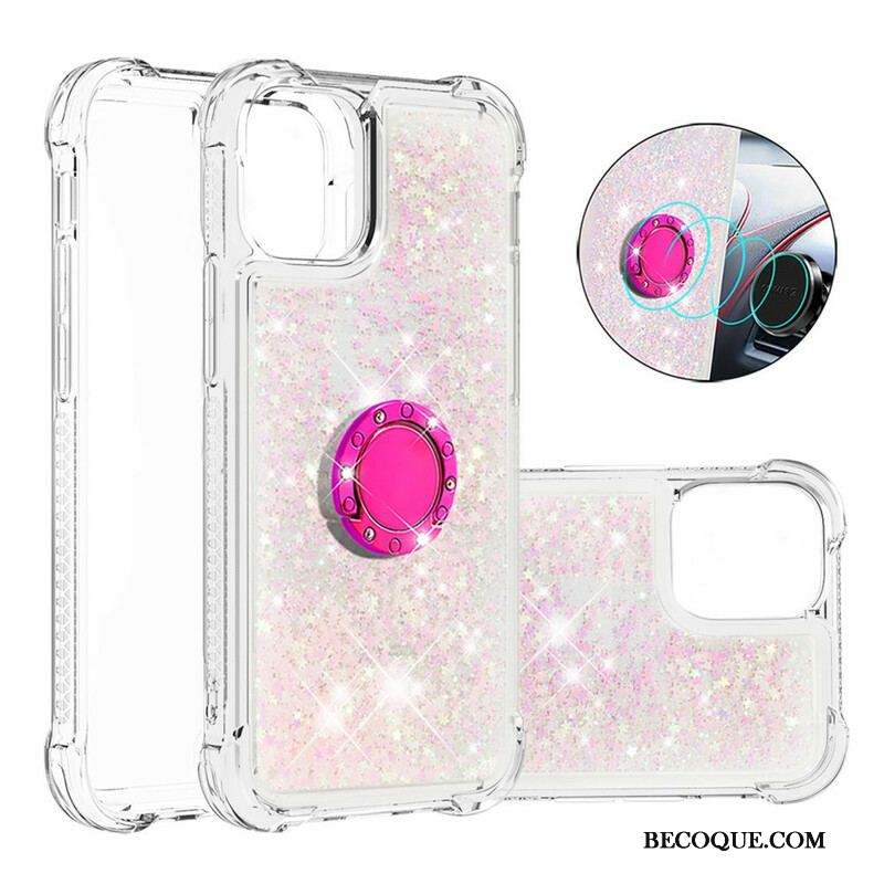 Coque iPhone 13 Mini Paillettes avec Anneau-Support