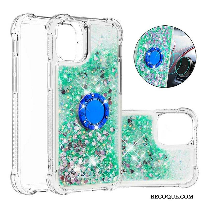 Coque iPhone 13 Mini Paillettes avec Anneau-Support