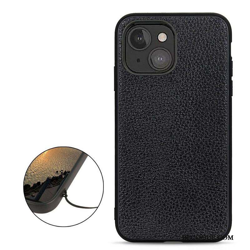 Coque iPhone 13 Mini Véritable Cuir Litchi