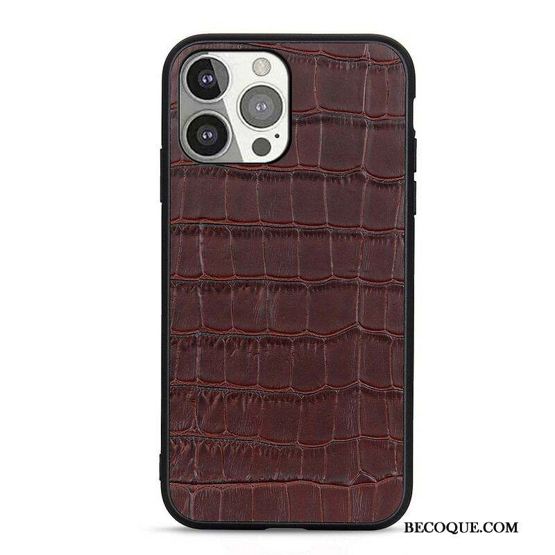 Coque iPhone 13 Pro Véritable Cuir Texture Crocodile