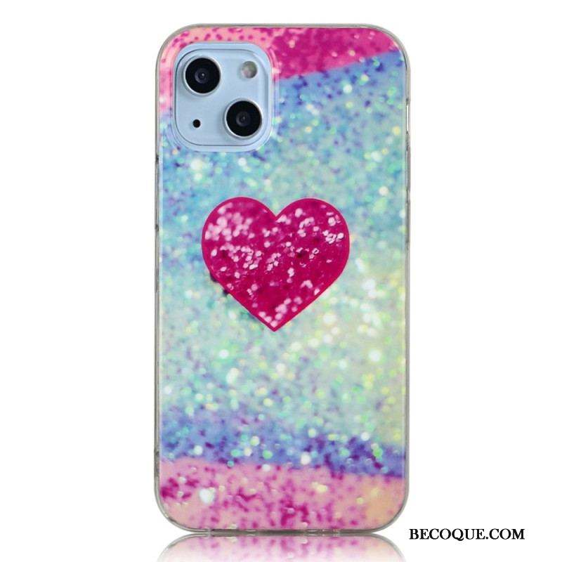 Coque iPhone 14 Coeur Paillettes