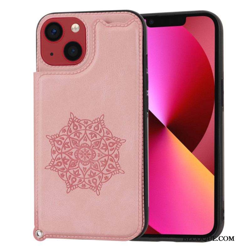 Coque iPhone 14 Mandala Porte-Cartes à Lanière