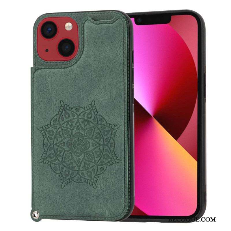 Coque iPhone 14 Mandala Porte-Cartes à Lanière