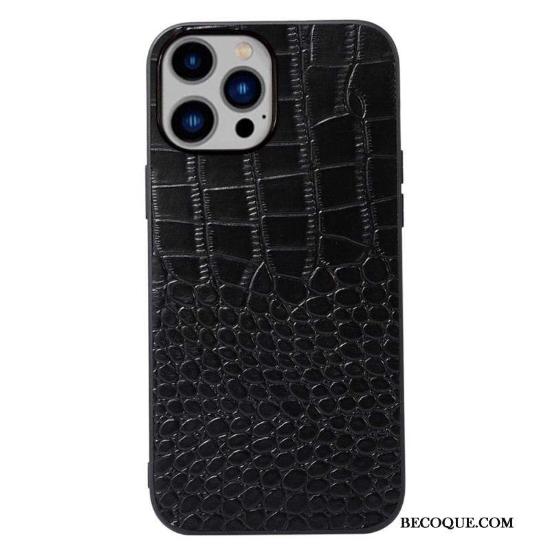 Coque iPhone 14 Plus Cuir Véritable Texture Crocodile