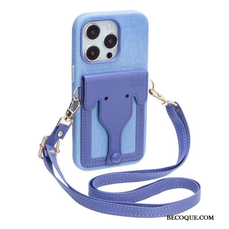 Coque iPhone 14 Porte-Carte Éléphant Avec Lanière