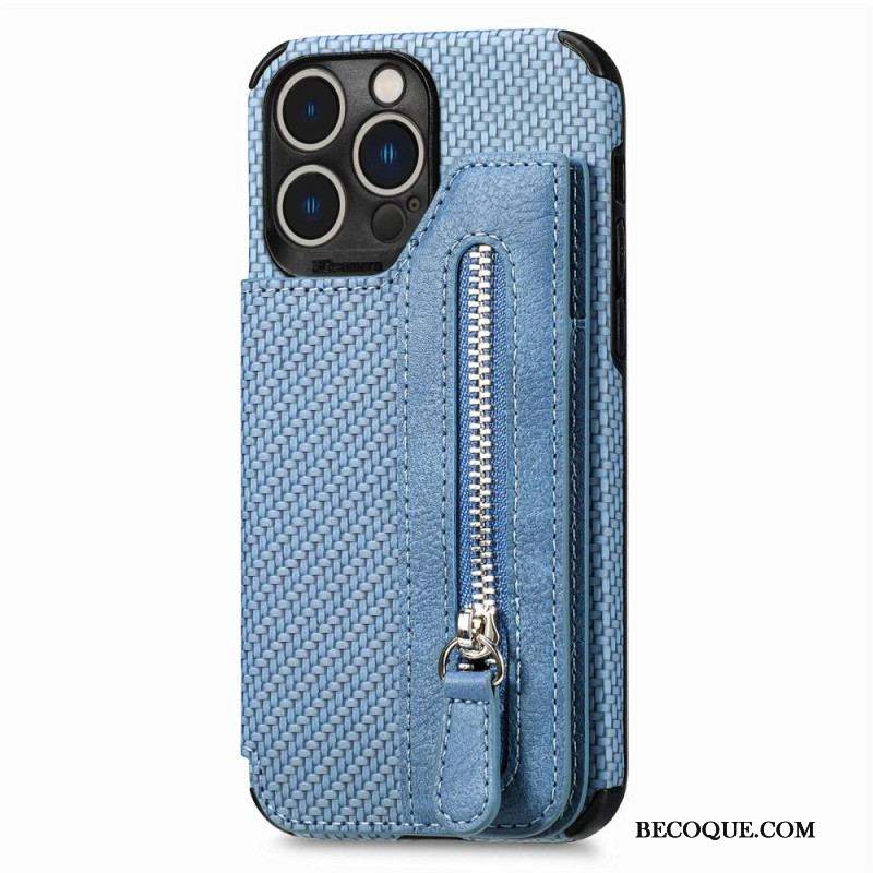 Coque iPhone 14 Pro Fibre Carbone Portefeuille et Support