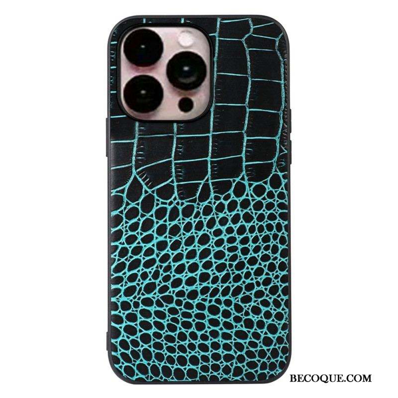 Coque iPhone 14 Pro Max Cuir Véritable Texture Crocodile