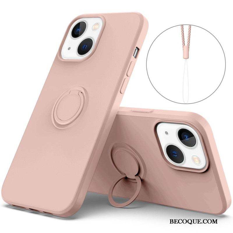 Coque iPhone 14 Silicone Liquide Anneau et Lanière