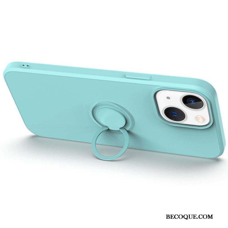 Coque iPhone 14 Silicone Liquide Anneau et Lanière