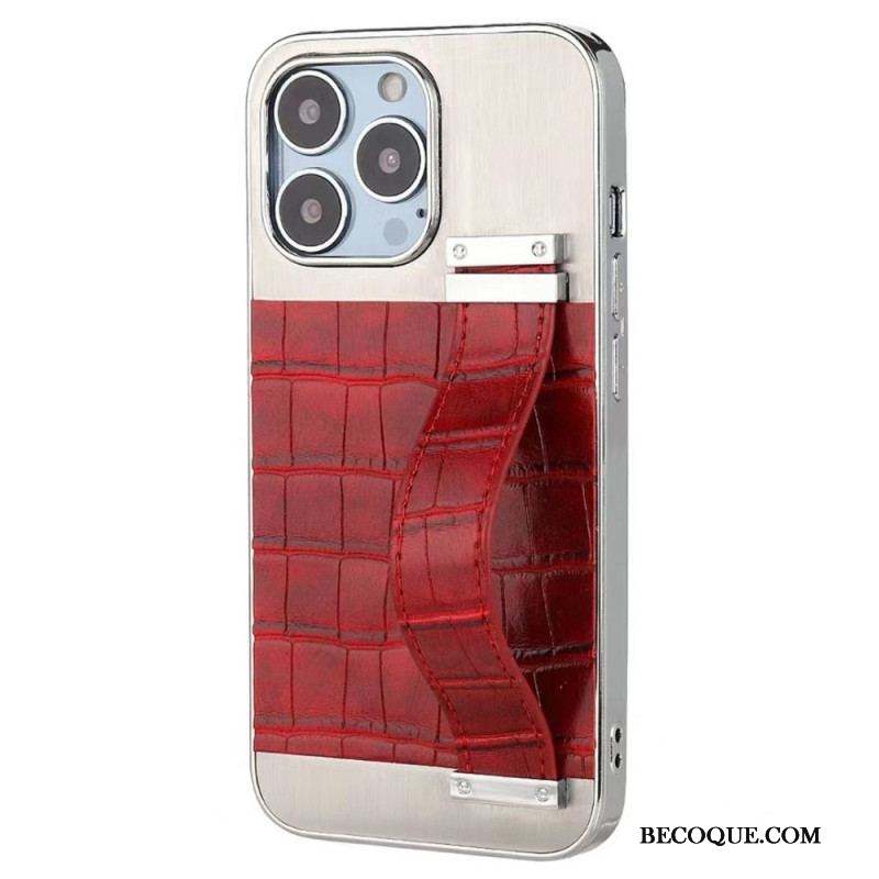 Coque iPhone 14 Simili Cuir Crocodile avec Sangle Support