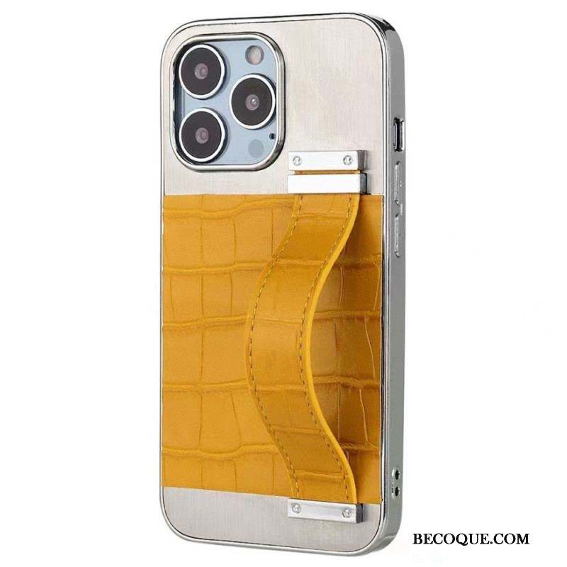 Coque iPhone 14 Simili Cuir Crocodile avec Sangle Support