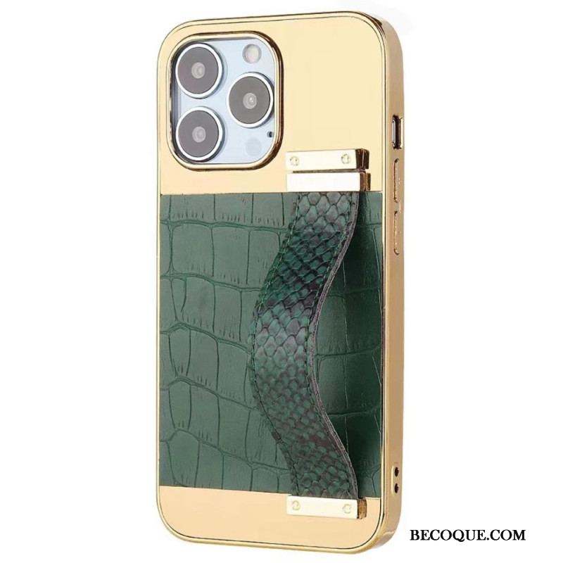 Coque iPhone 14 Simili Cuir Crocodile avec Sangle Support