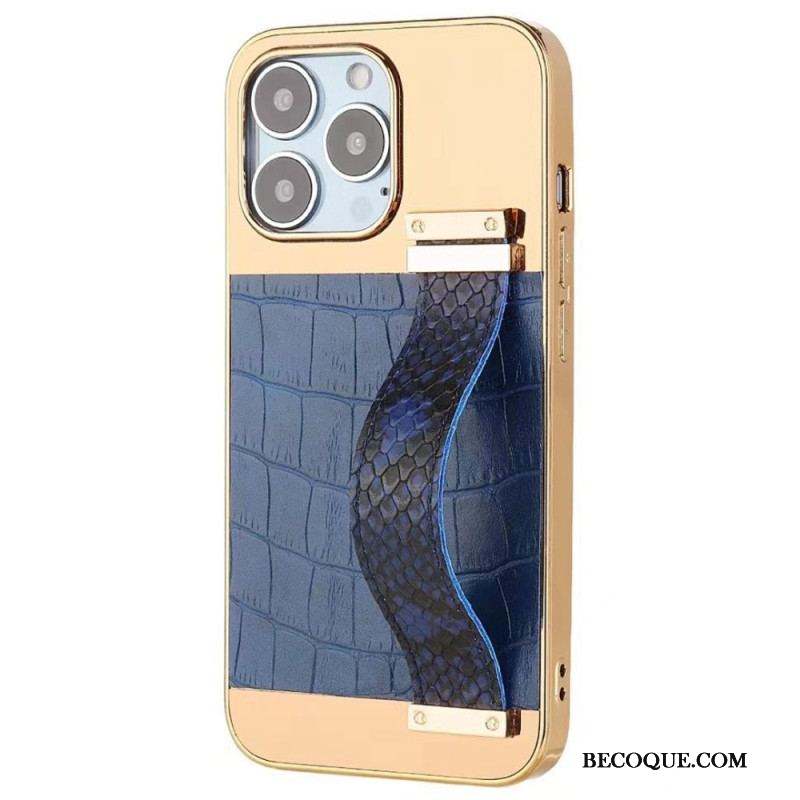 Coque iPhone 14 Simili Cuir Crocodile avec Sangle Support