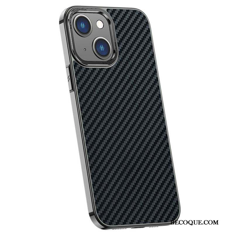 Coque iPhone 14 Simili Cuir Texture fibre Carbone