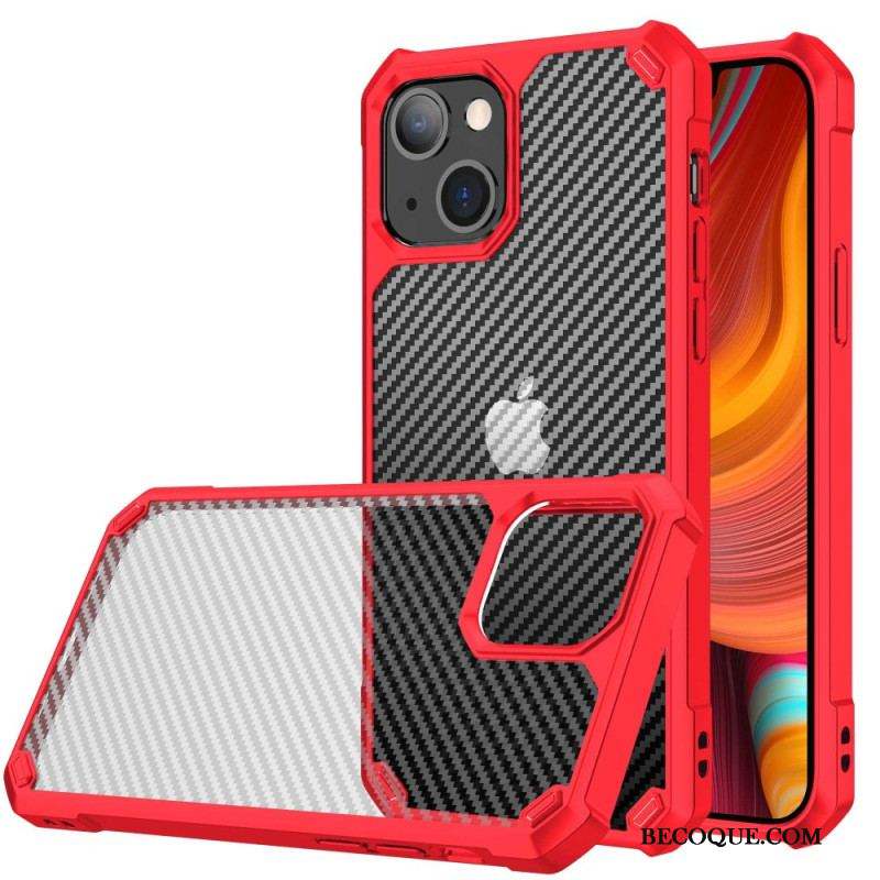 Coque iPhone 14 Transparente Texture Fibre Carbone