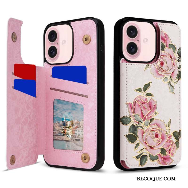 Coque iPhone 16 Porte-Cartes RFID Florale