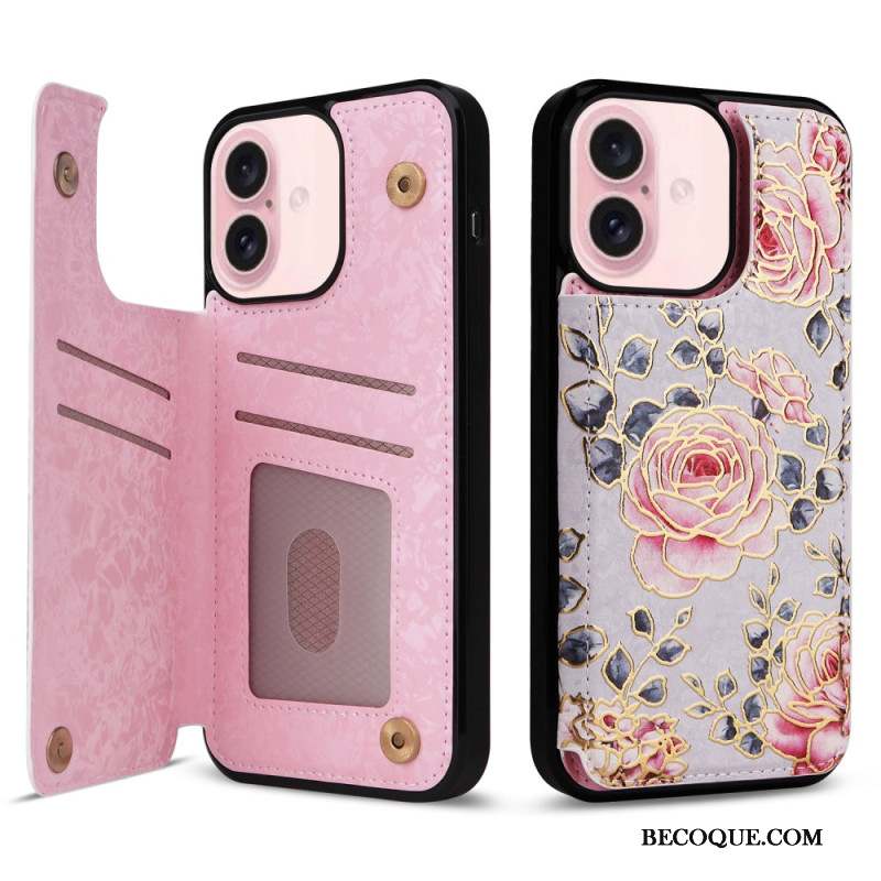 Coque iPhone 16 Porte-Cartes RFID Florale