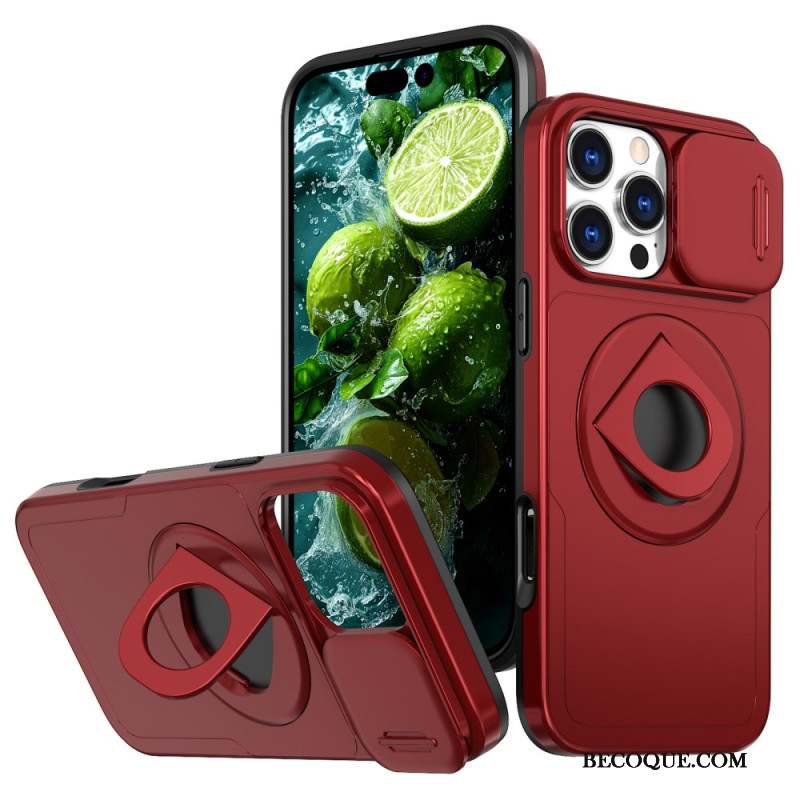 Coque iPhone 16 Pro Anneau-Support Magnétique et Protecteur Coulissant pour Objectif