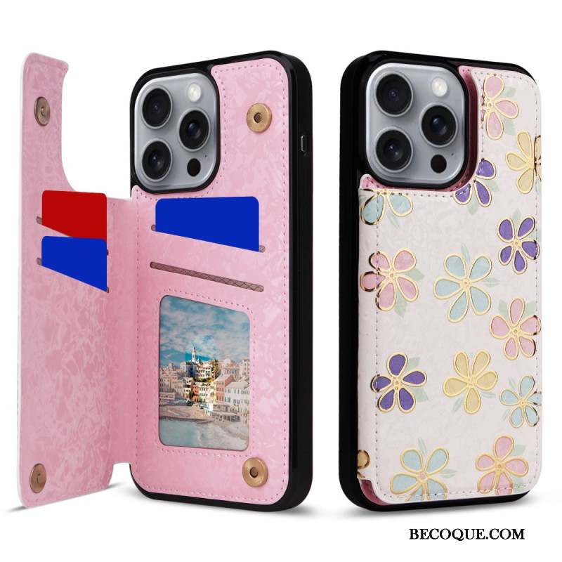 Coque iPhone 16 Pro Max Blocage RFID Porte-Cartes Floral