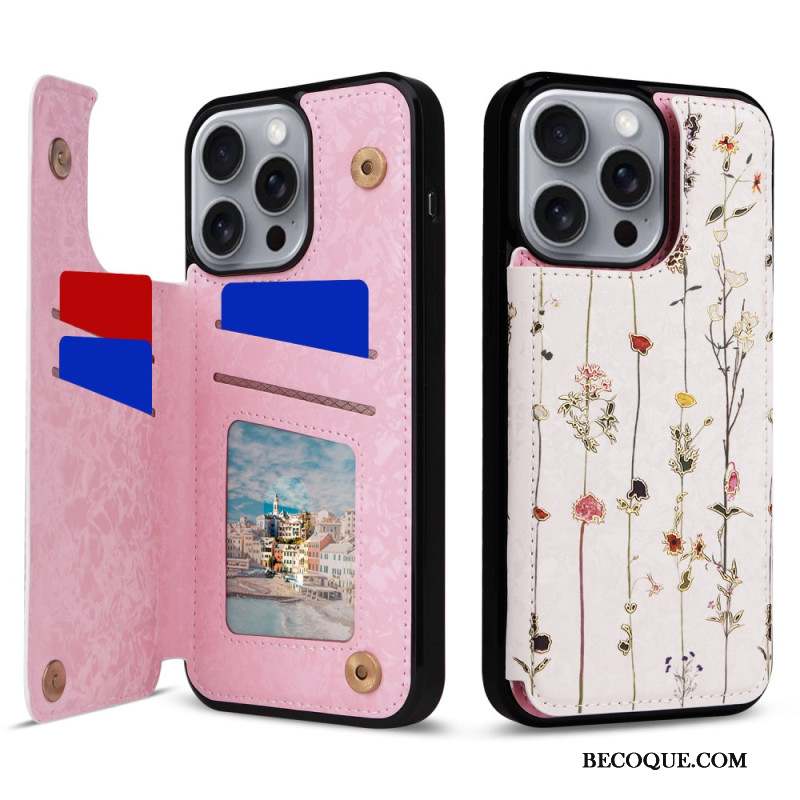 Coque iPhone 16 Pro Max Blocage RFID Porte-Cartes Floral