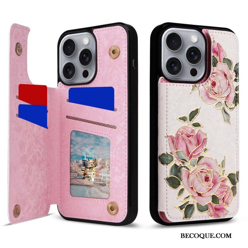 Coque iPhone 16 Pro Max Blocage RFID Porte-Cartes Floral