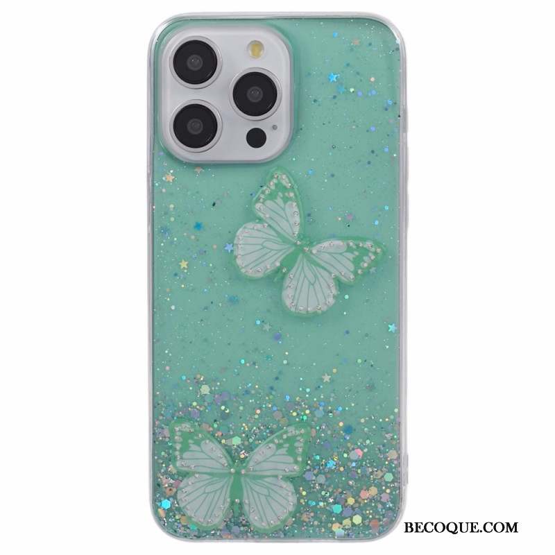 Coque iPhone 16 Pro Max Papillons Scintillants