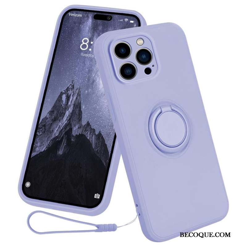 Coque iPhone 16 Pro Max Silicone Liquide Anneau-Support à Lanière