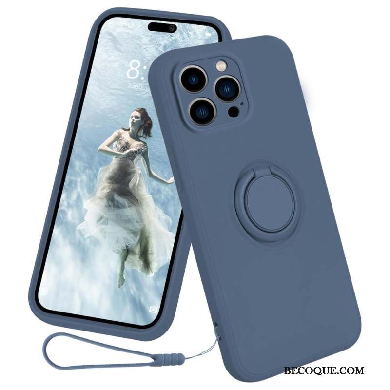 Coque iPhone 16 Pro Max Silicone Liquide Anneau-Support à Lanière