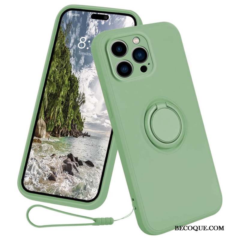 Coque iPhone 16 Pro Max Silicone Liquide Anneau-Support à Lanière