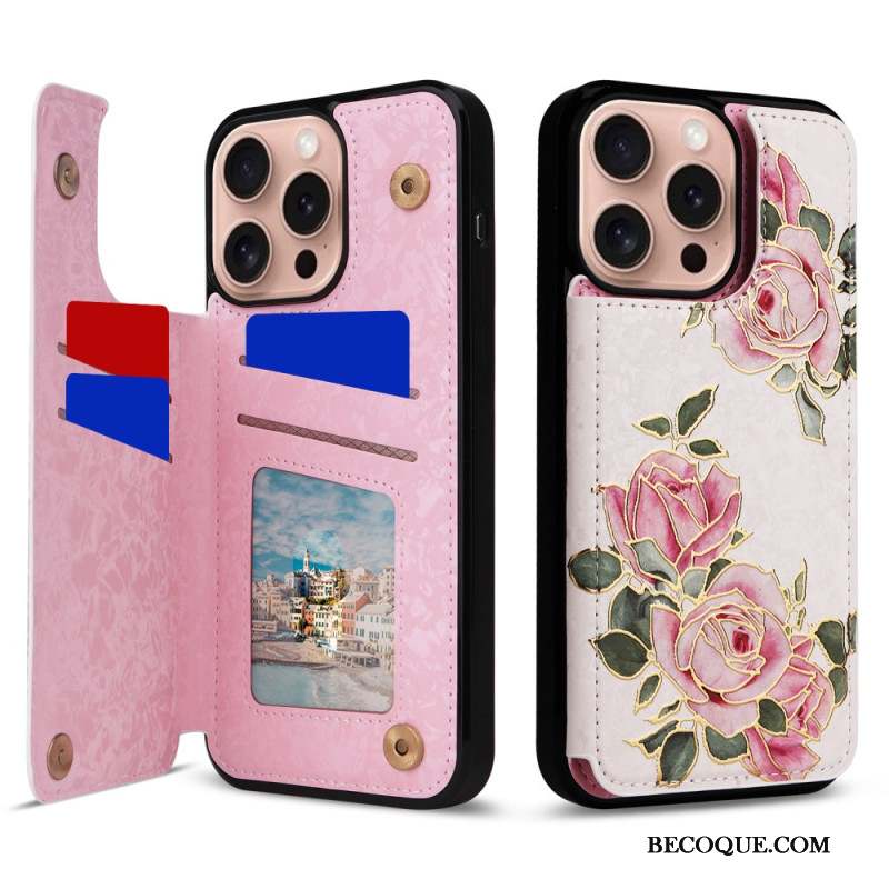 Coque iPhone 16 Pro Porte-Cartes et Protection RFID Florale