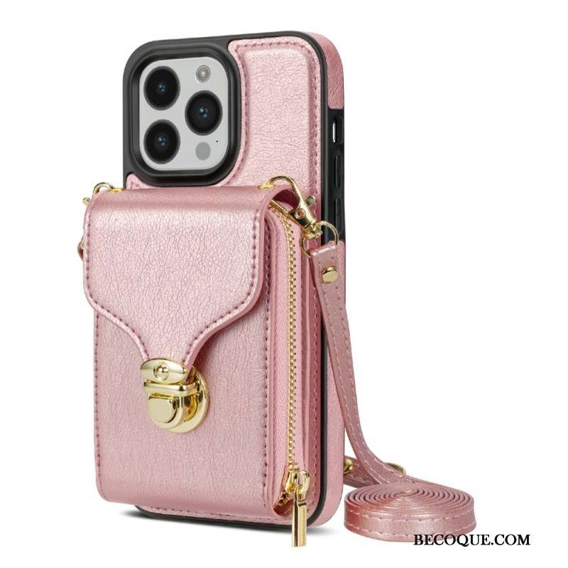 Coque iPhone 16 Pro Portefeuille et Bandoulière