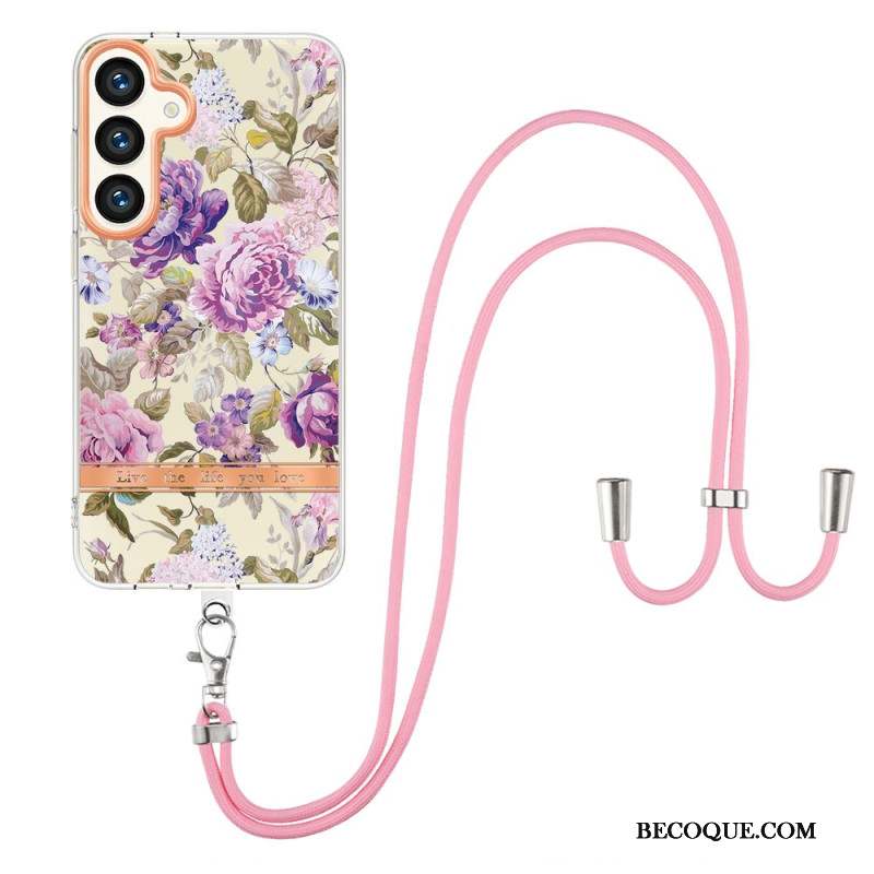 Coque à Cordon Samsung Galaxy S24 Plus 5G Motif Floral