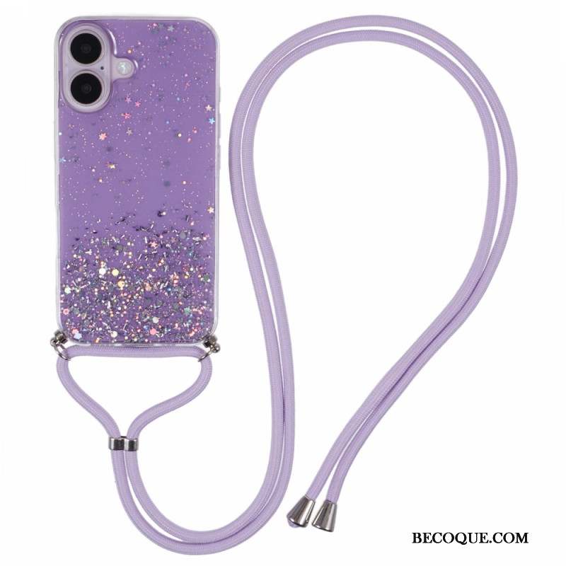 Coque à Cordon iPhone 16 Série Paillettes