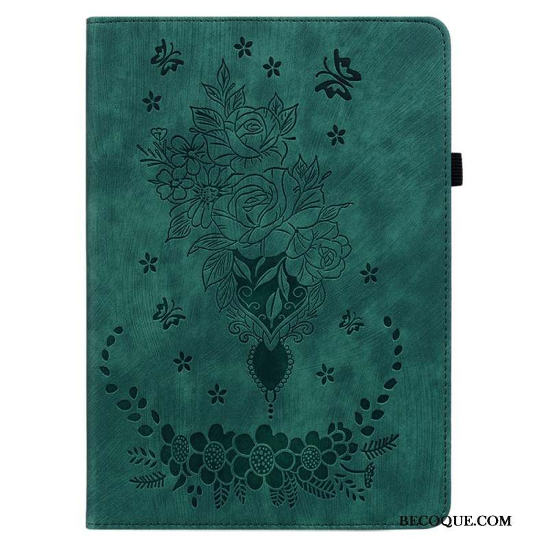 Etui Samsung Galaxy Tab S9 / S9 FE Papillons et Roses