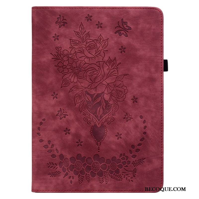 Etui Samsung Galaxy Tab S9 / S9 FE Papillons et Roses