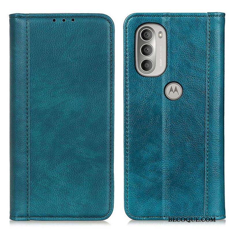 Flip Cover Moto G51 5G Cuir Litchi Fendu Élégance