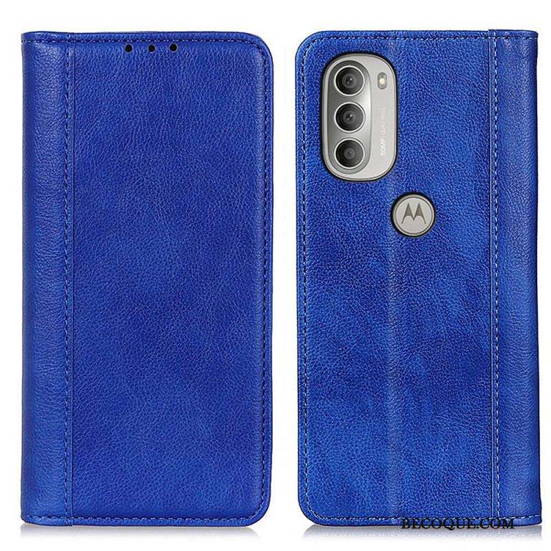 Flip Cover Moto G51 5G Cuir Litchi Fendu Élégance