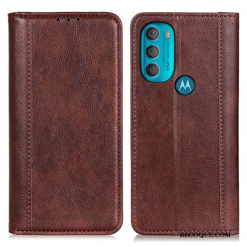 Flip Cover Moto G71 5G Cuir Litchi Fendu Élégance