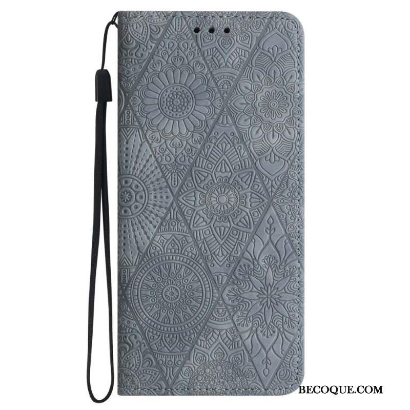 Flip Cover Samsung Galaxy A15 5G Patchwork à Lanière