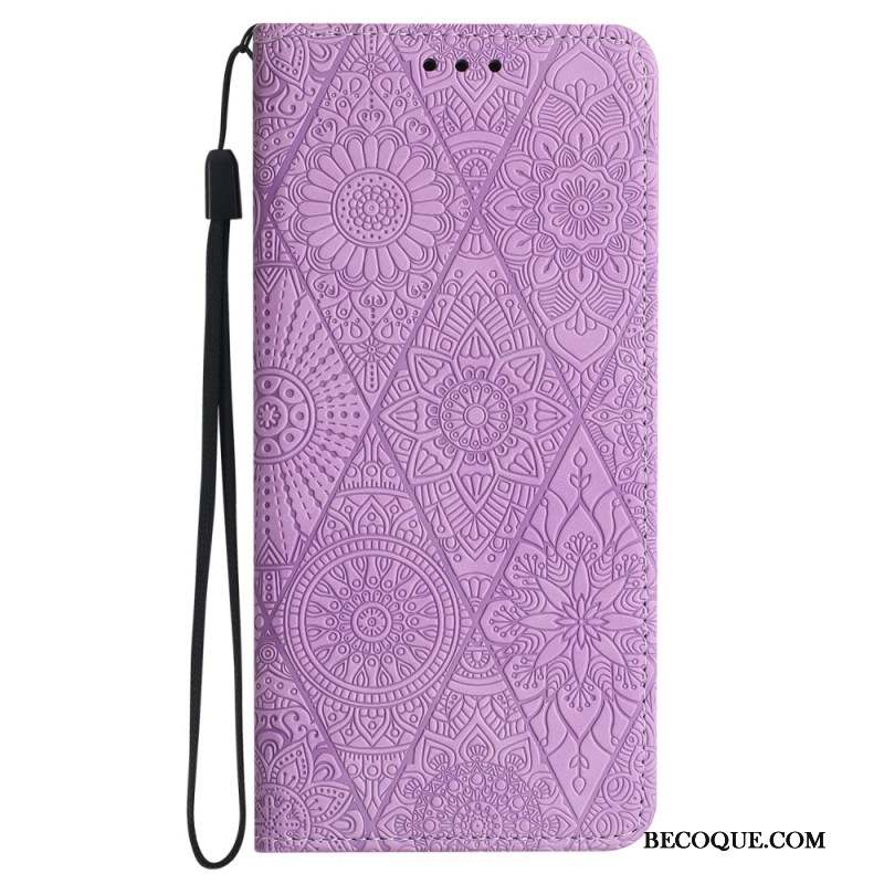 Flip Cover Samsung Galaxy A15 5G Patchwork à Lanière