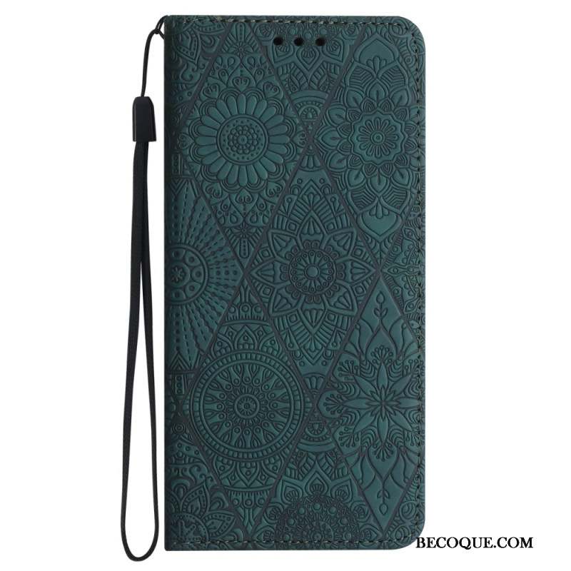 Flip Cover Samsung Galaxy A55 5G Patchwork à Lanière