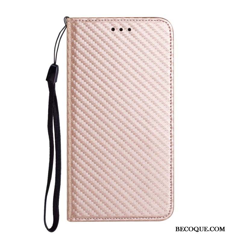 Flip Cover Samsung Galaxy S24 Ultra 5G Fibre Carbone et Lanière