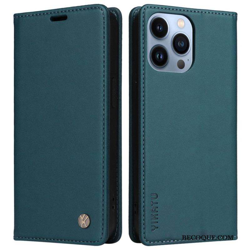 Flip Cover iPhone 13 Pro Style Cuir Rivet YIKATU