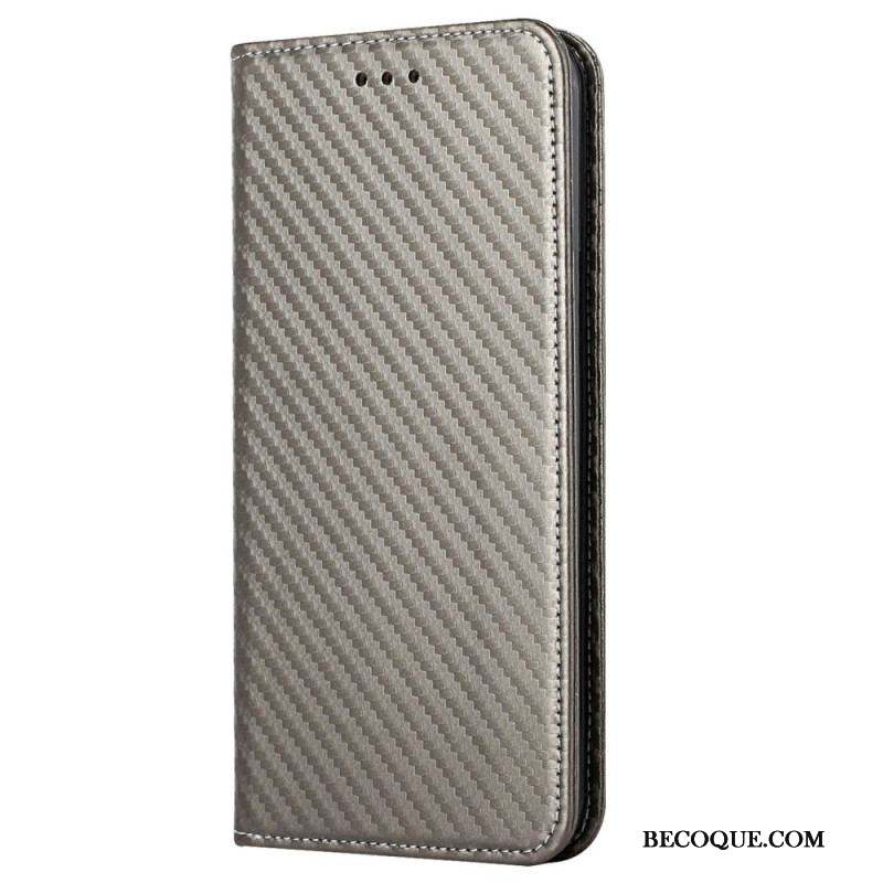 Flip Cover iPhone 14 Plus Fibre Carbone avec Lanière