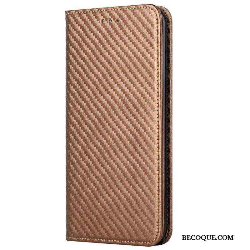 Flip Cover iPhone 14 Plus Fibre Carbone avec Lanière