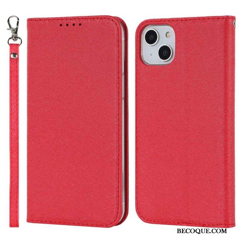 Flip Cover iPhone 14 Plus Style Cuir Douceur avec Lanière