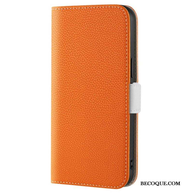 Flip Cover iPhone 14 Simili Cuir Litchi