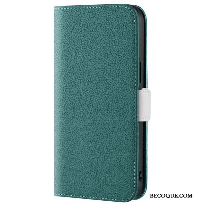 Flip Cover iPhone 14 Simili Cuir Litchi